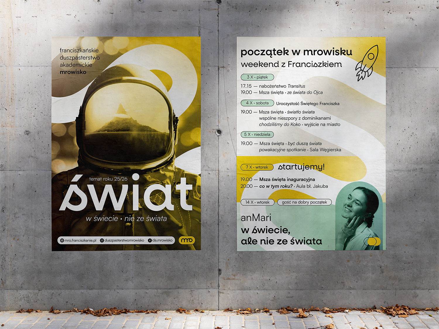 Plakat duszpasterstwa akademickiego Mrowisko w Krakowie – temat roku 2025/26: Świat. W świecie, nie ze świata
