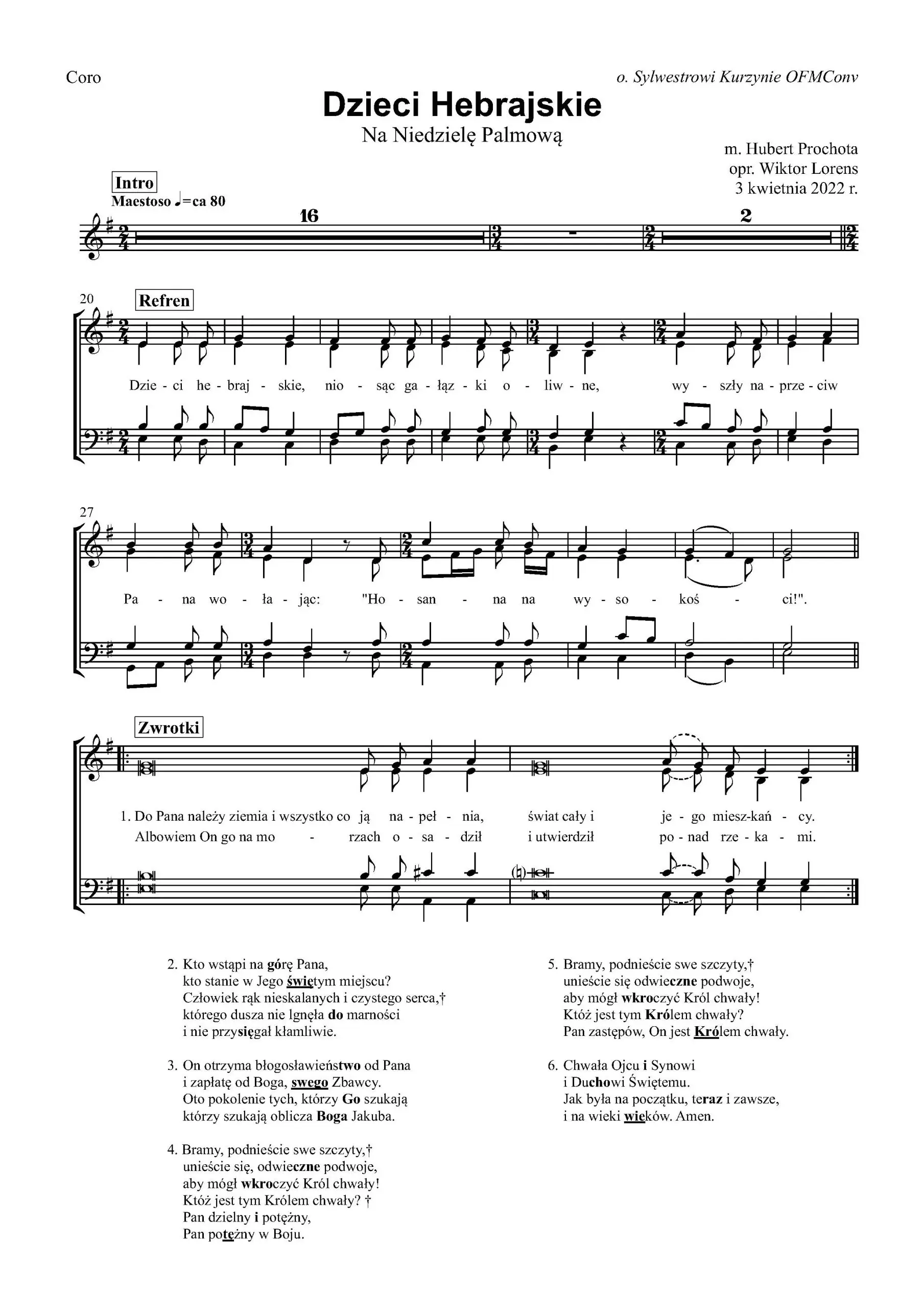 Nuty „Dzieci hebrajskie” – opracowanie SATB Wiktora Lorensa