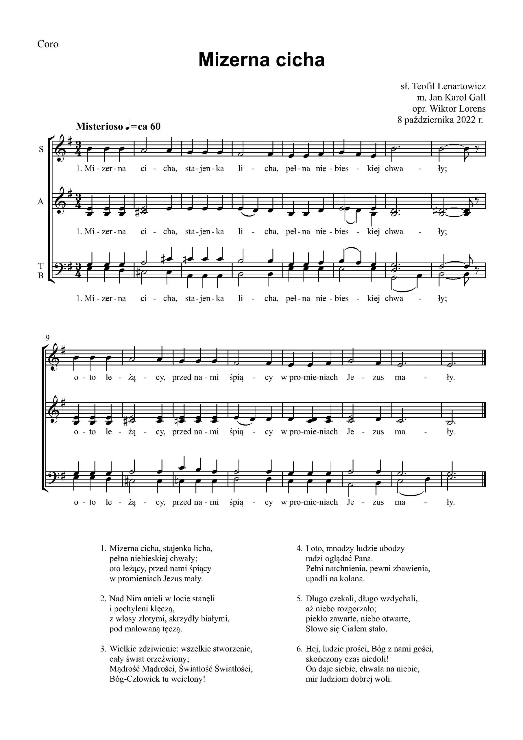 Mizerna cicha – nuty na chór mieszany SATB w opracowaniu Wiktora Lorensa.
