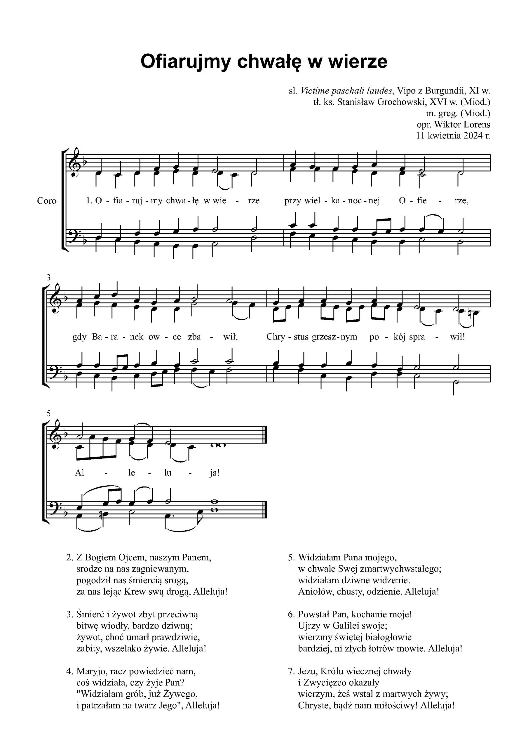 Nuty chóralne SATB do pieśni Ofiarujmy chwałę w wierze Tytuł: