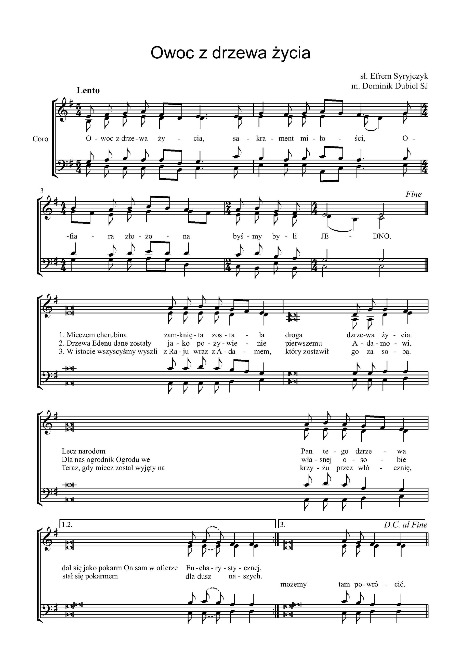 Nuty chóralne SATB do pieśni Owoc z drzewa życia