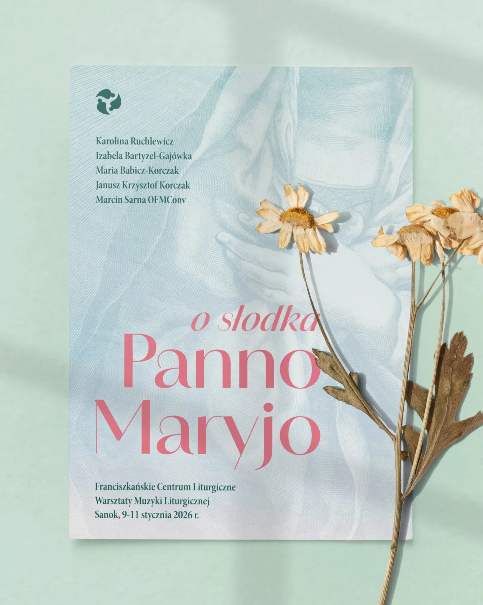 Plakat Warsztatów Muzyki Liturgicznej „O słodka Panno Maryjo” organizowanych przez franciszkanów w Sanoku w styczniu 2026 roku