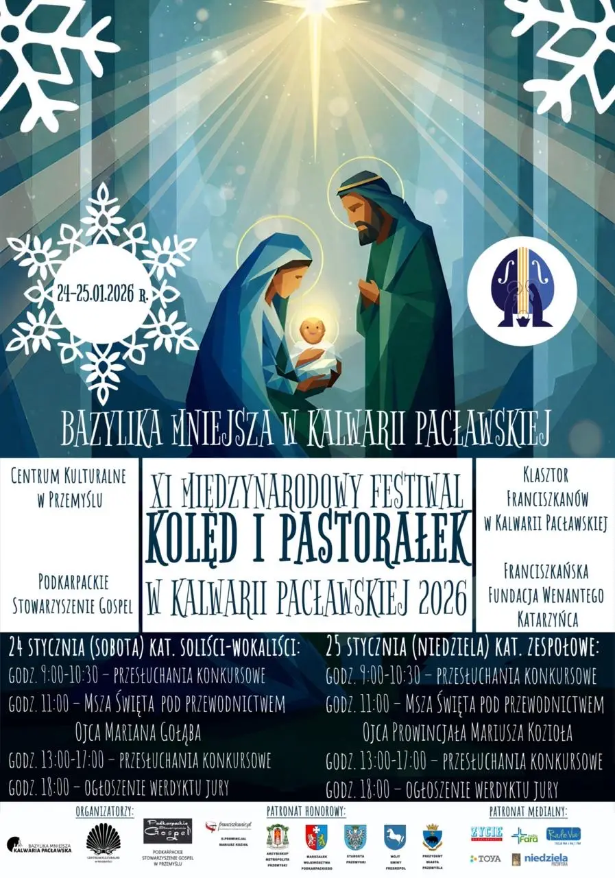 Plakat XI Międzynarodowego Festiwalu Kolęd i Pastorałek w Kalwarii Pacławskiej – 24–25 stycznia 2026