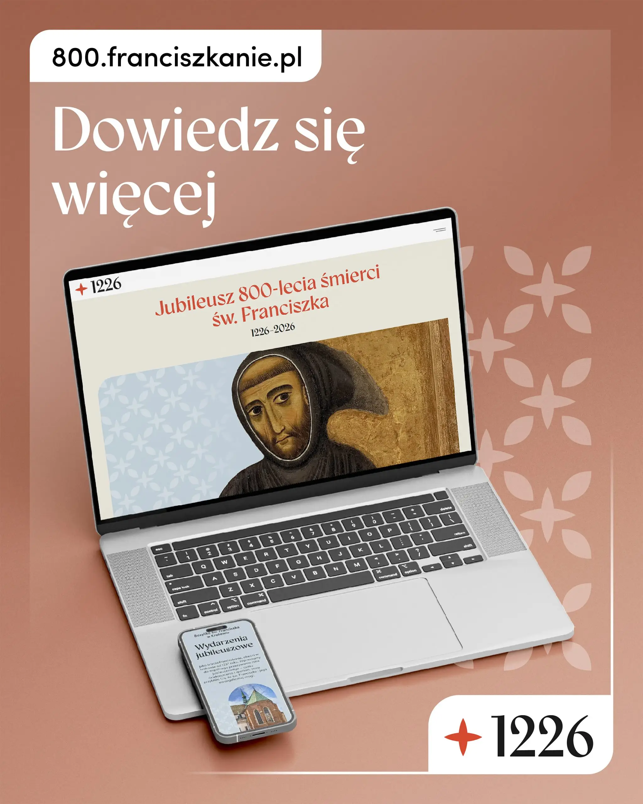 Grafika promująca stronę 800.franciszkanie.pl poświęconą jubileuszowi 800-lecia śmierci św. Franciszka