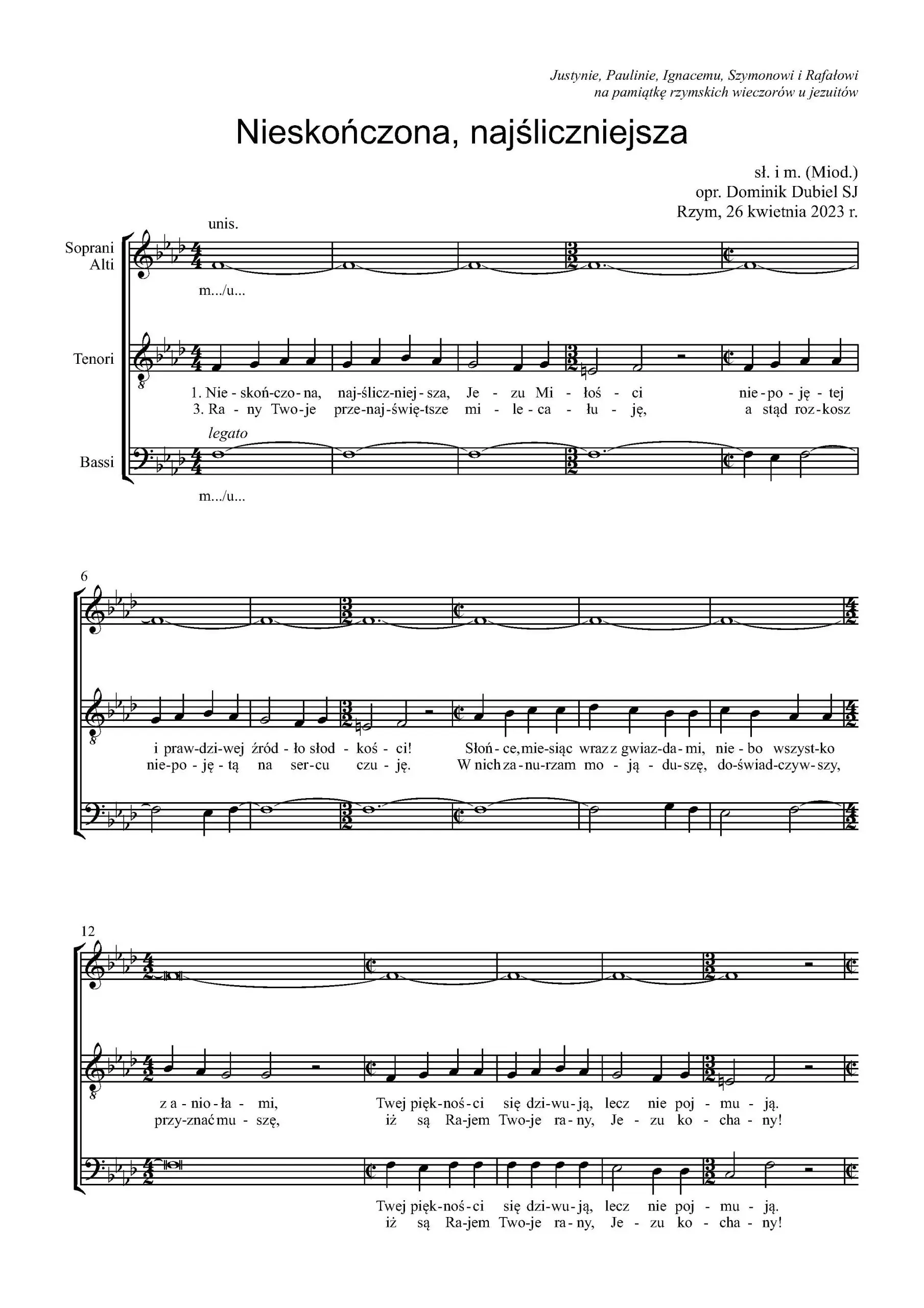 Nuty do pieśni wielkopostnej „Nieskończona, najśliczniejsza” na chór mieszany SATB